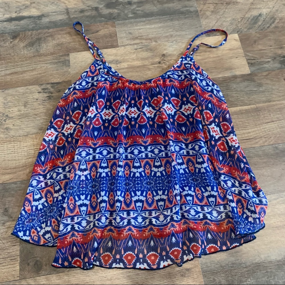 Express Aztec Tribal Pattern Flounce Summer Cami - image 1